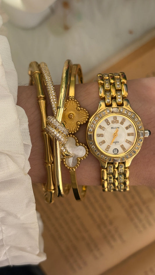 Rare Vintage Elgin Bejeweled Classic Watch in Gold Tone Quartz