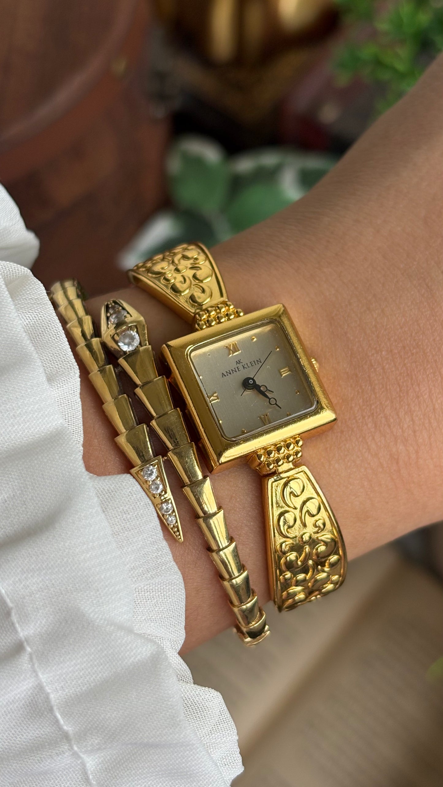 Extremely Rare Vintage Anne Klein Art Deco Watch in Gold Tone