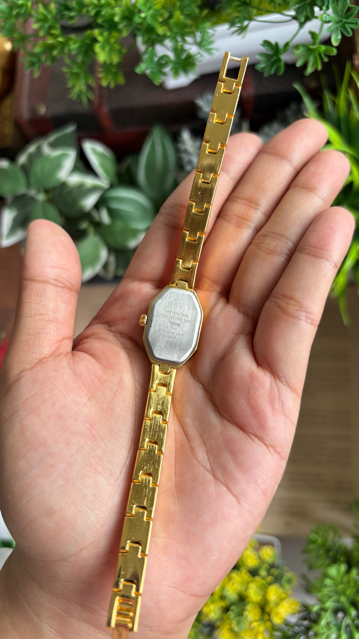 Extremely Rare Vintage Anne Klein Art Deco Watch in Gold Tone Mother of Pearl Dial