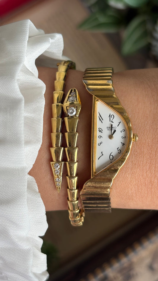 Extremely Rare Vintage Seiko Half Moon Watch in Gold Tone