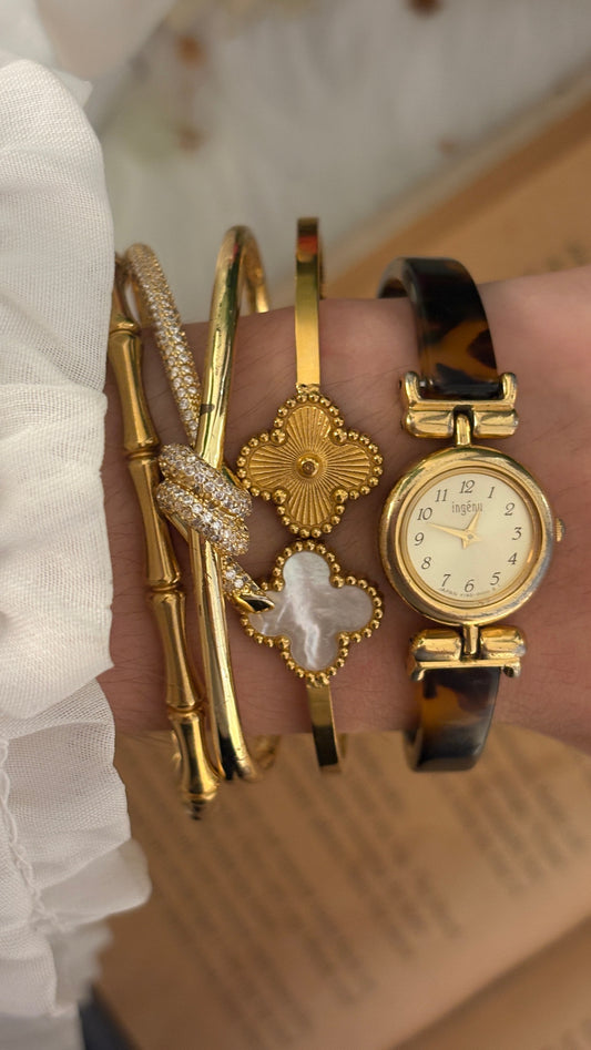 Rare Vintage Ingenu Alba Seiko Tortoise Bangle Watch in Gold Tone Quartz