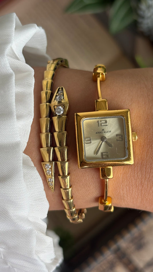 Extremely Rare Vintage Anne Klein Watch in Gold Tone Unique Bracelet Design