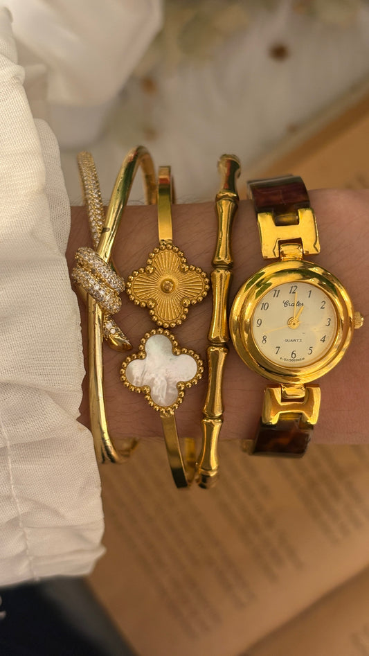 Rare Vintage Crater Tortoise Semi-Bangle Watch in Gold Tone Quartz