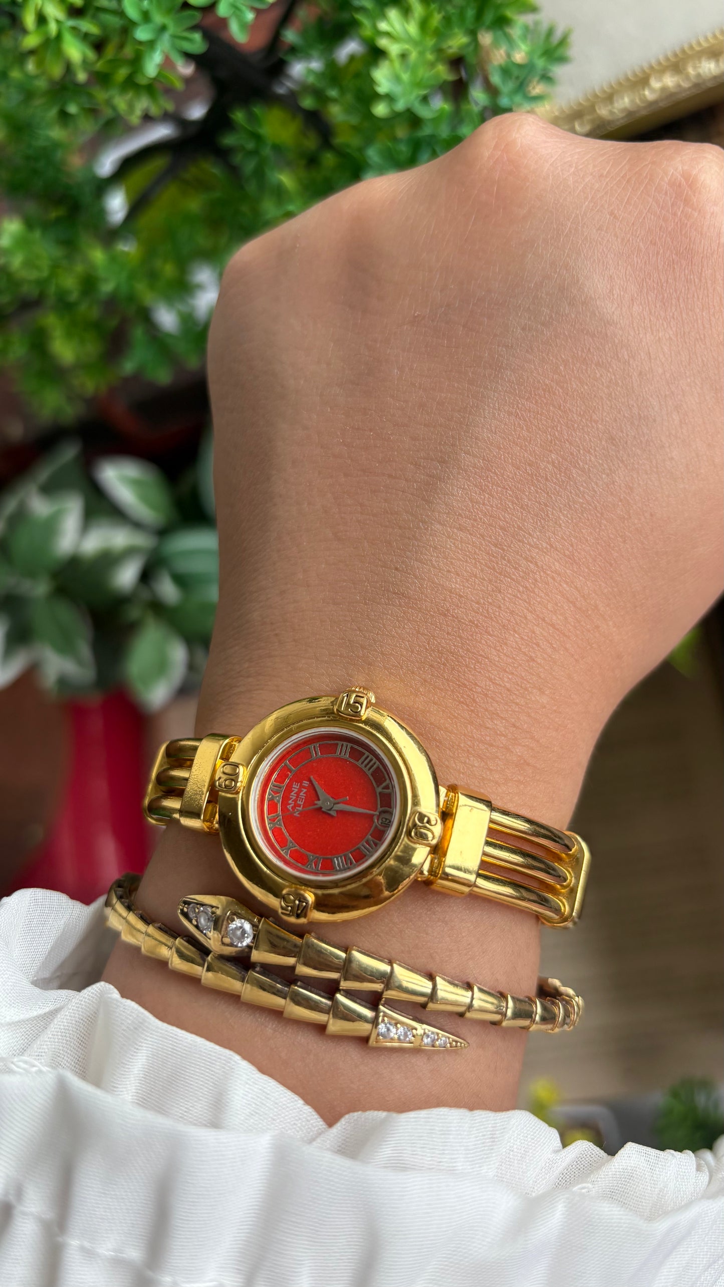Vintage Anne Klein II Watch in Gold Tone Red Dial