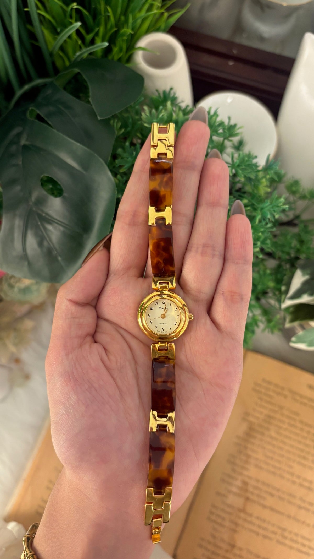 Rare Vintage Crater Tortoise Semi-Bangle Watch in Gold Tone Quartz