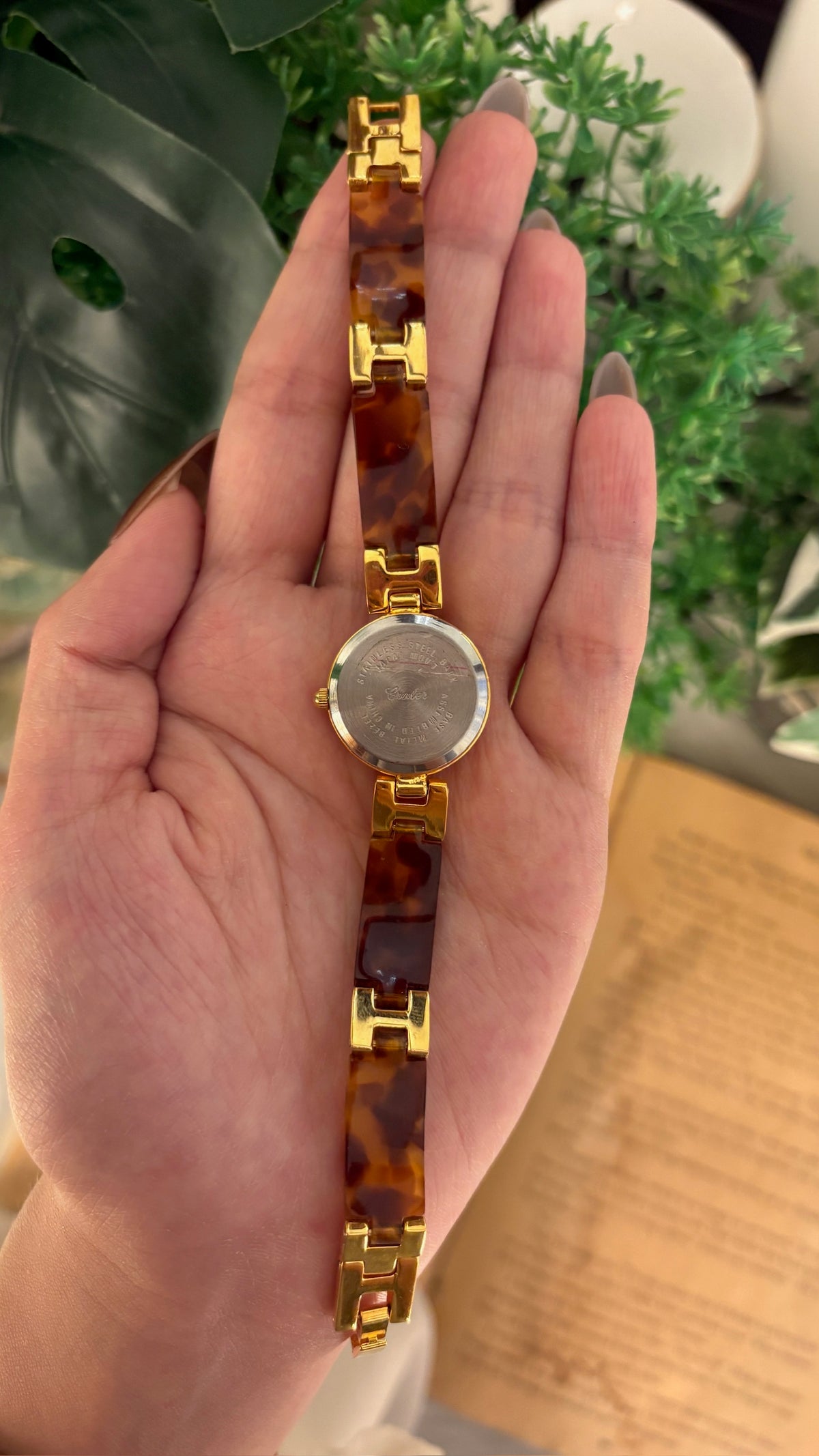 Rare Vintage Crater Tortoise Semi-Bangle Watch in Gold Tone Quartz