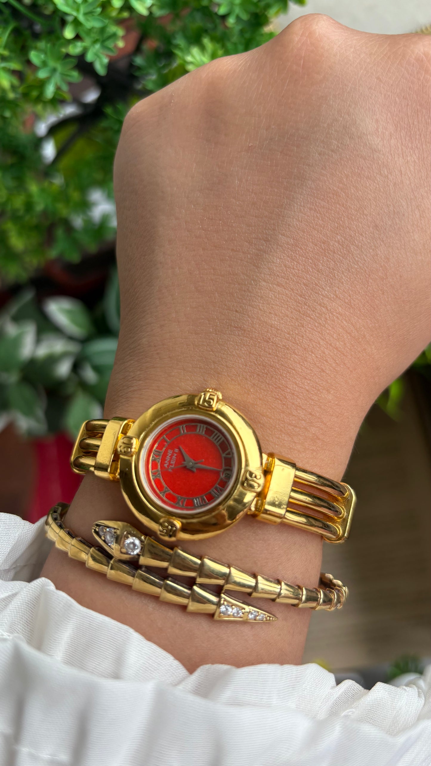 Vintage Anne Klein II Watch in Gold Tone Red Dial
