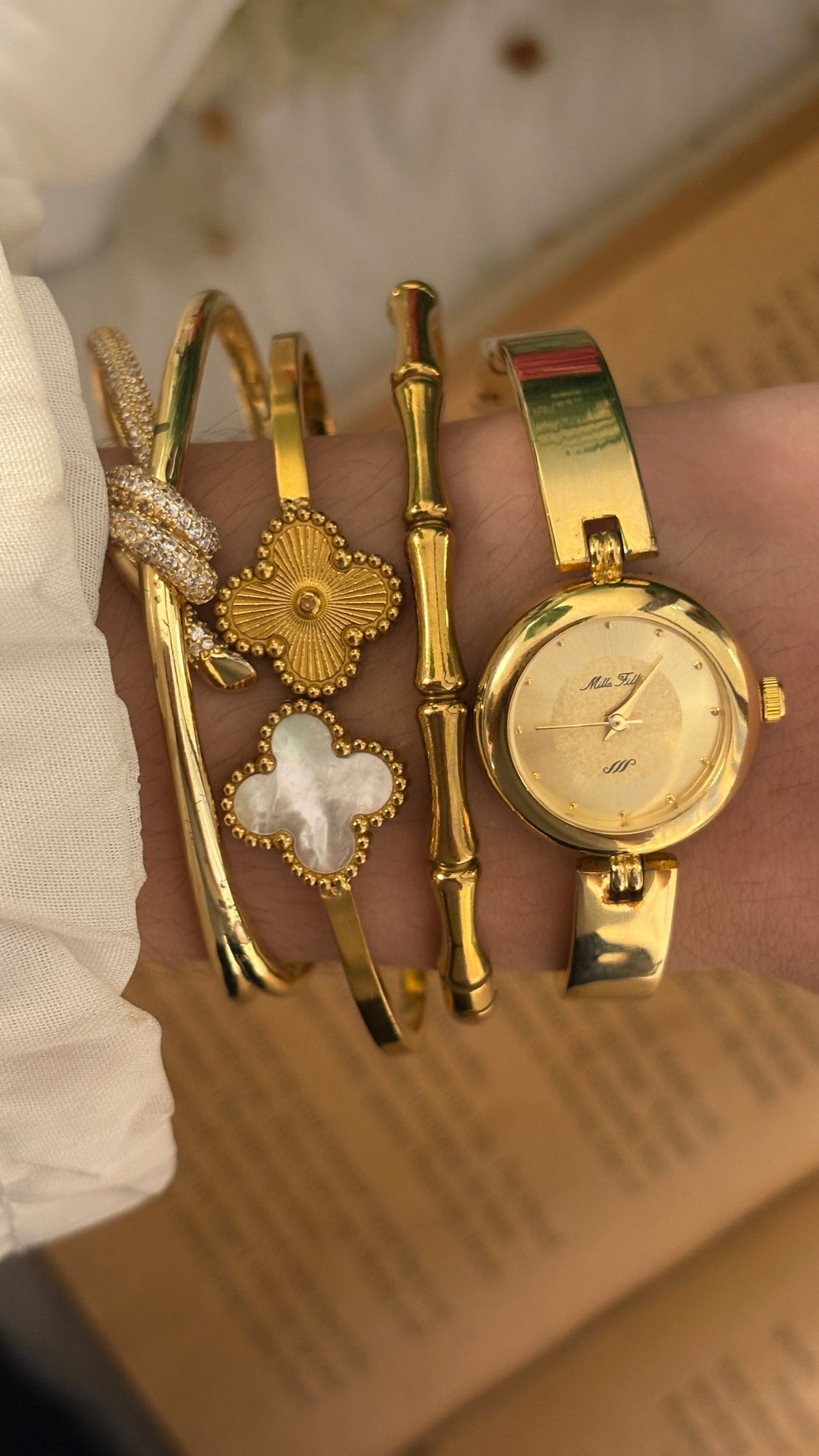 Rare Vintage Mille Fille Bangle Watch in Gold Tone Quartz