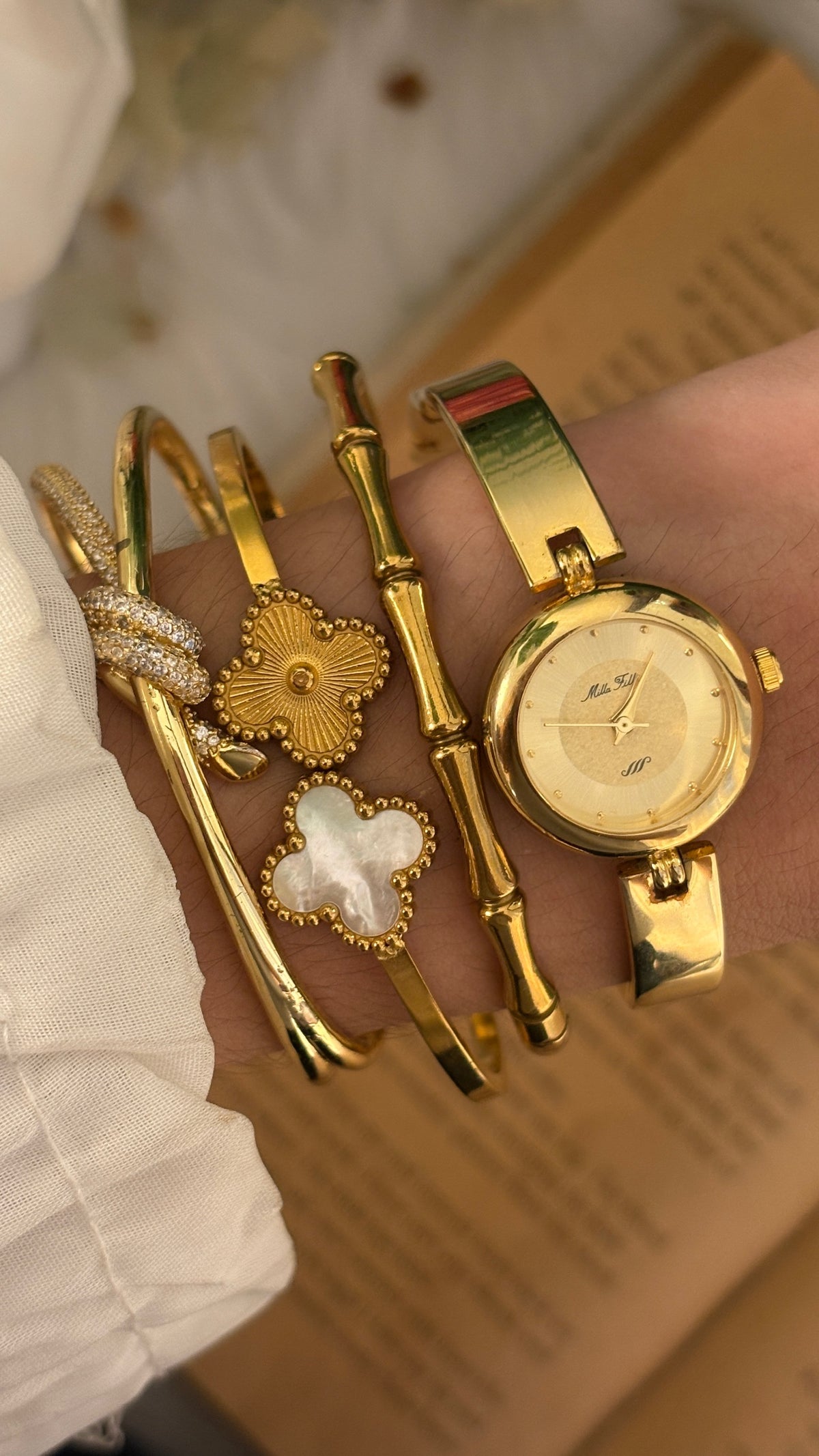 Rare Vintage Mille Fille Bangle Watch in Gold Tone Quartz