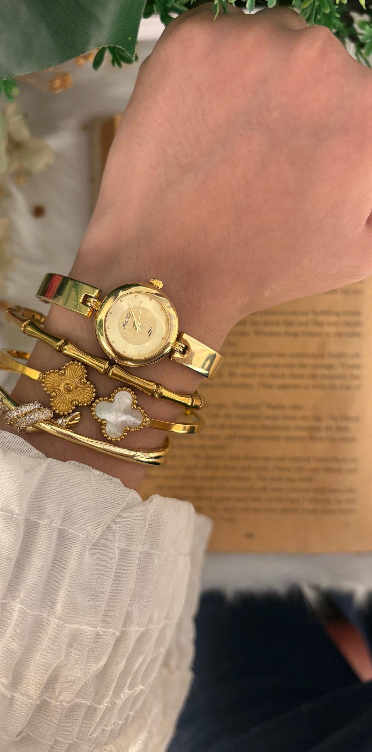 Rare Vintage Mille Fille Bangle Watch in Gold Tone Quartz