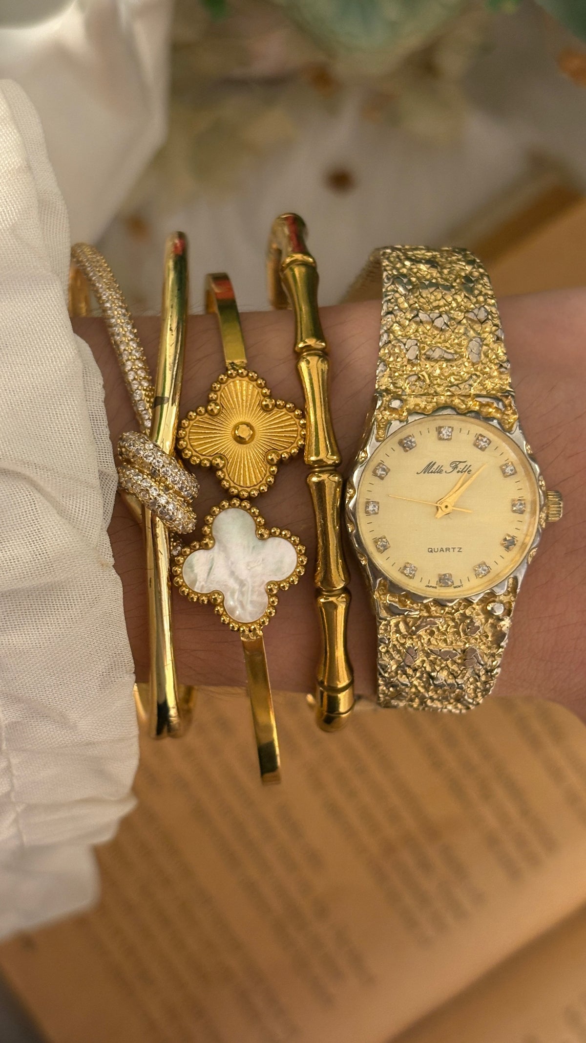 Rare Vintage Mille Fille Nugget Watch in Gold Tone Quartz