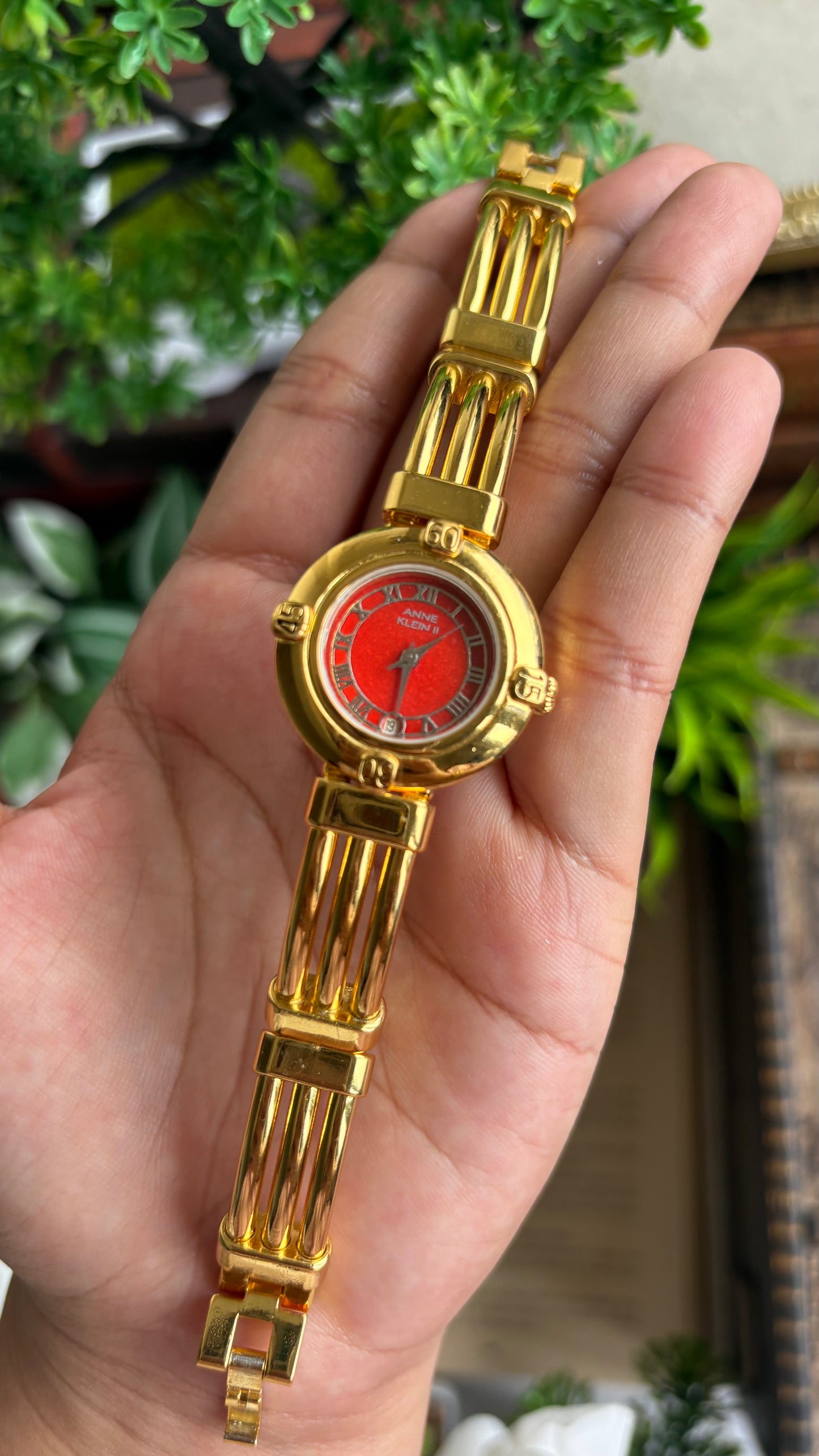 Vintage Anne Klein II Watch in Gold Tone Red Dial