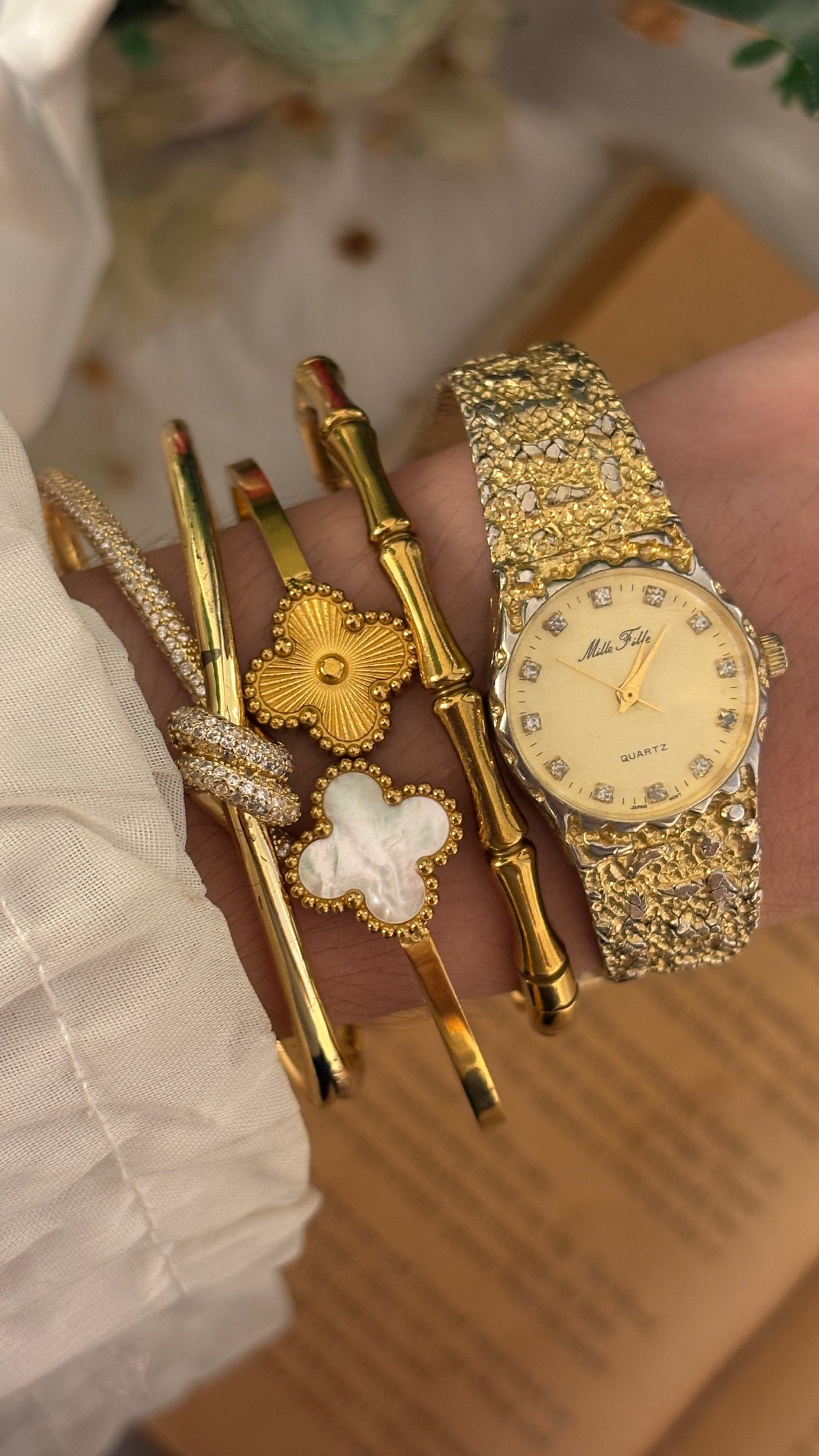 Rare Vintage Mille Fille Nugget Watch in Gold Tone Quartz
