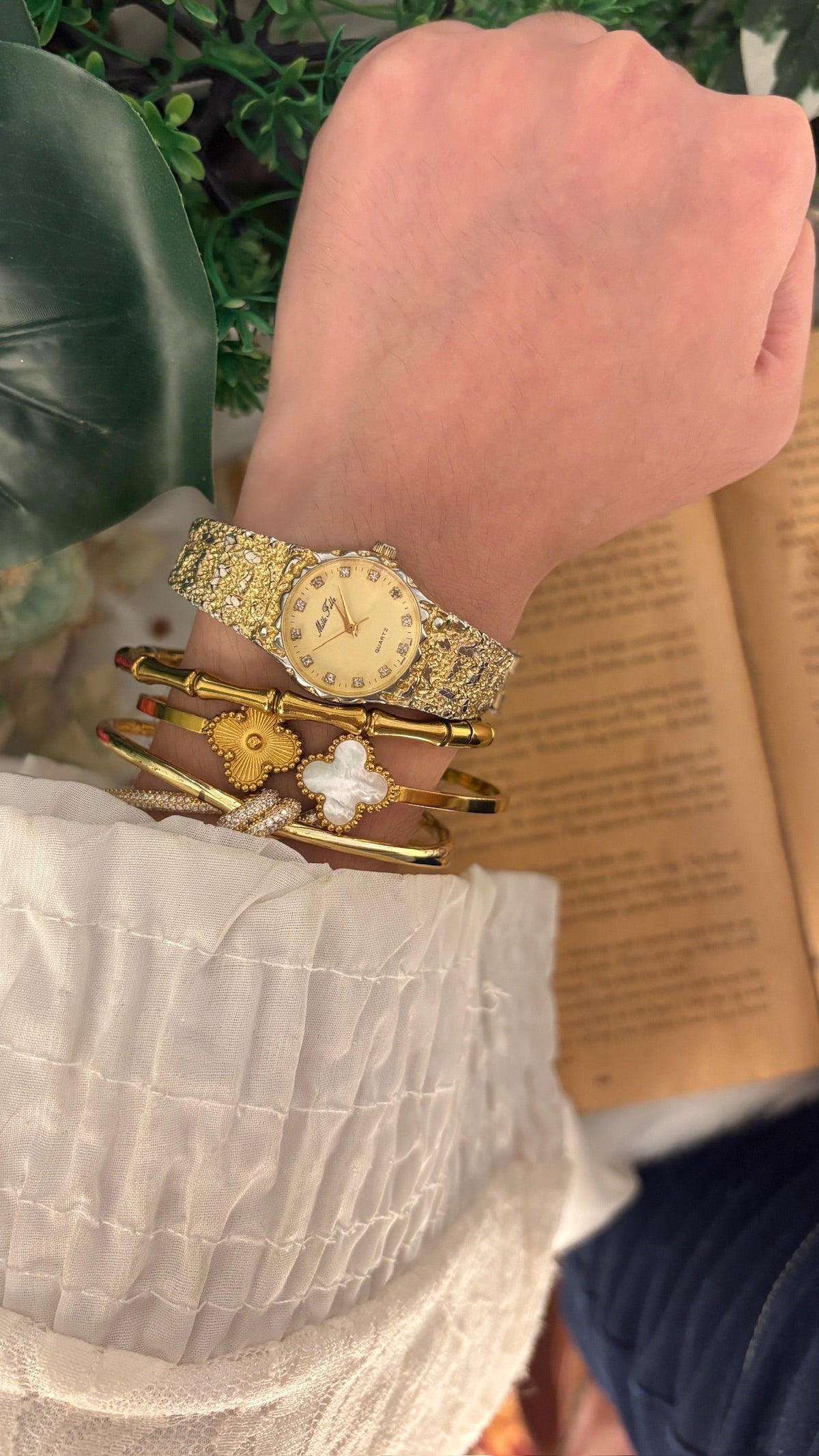 Rare Vintage Mille Fille Nugget Watch in Gold Tone Quartz
