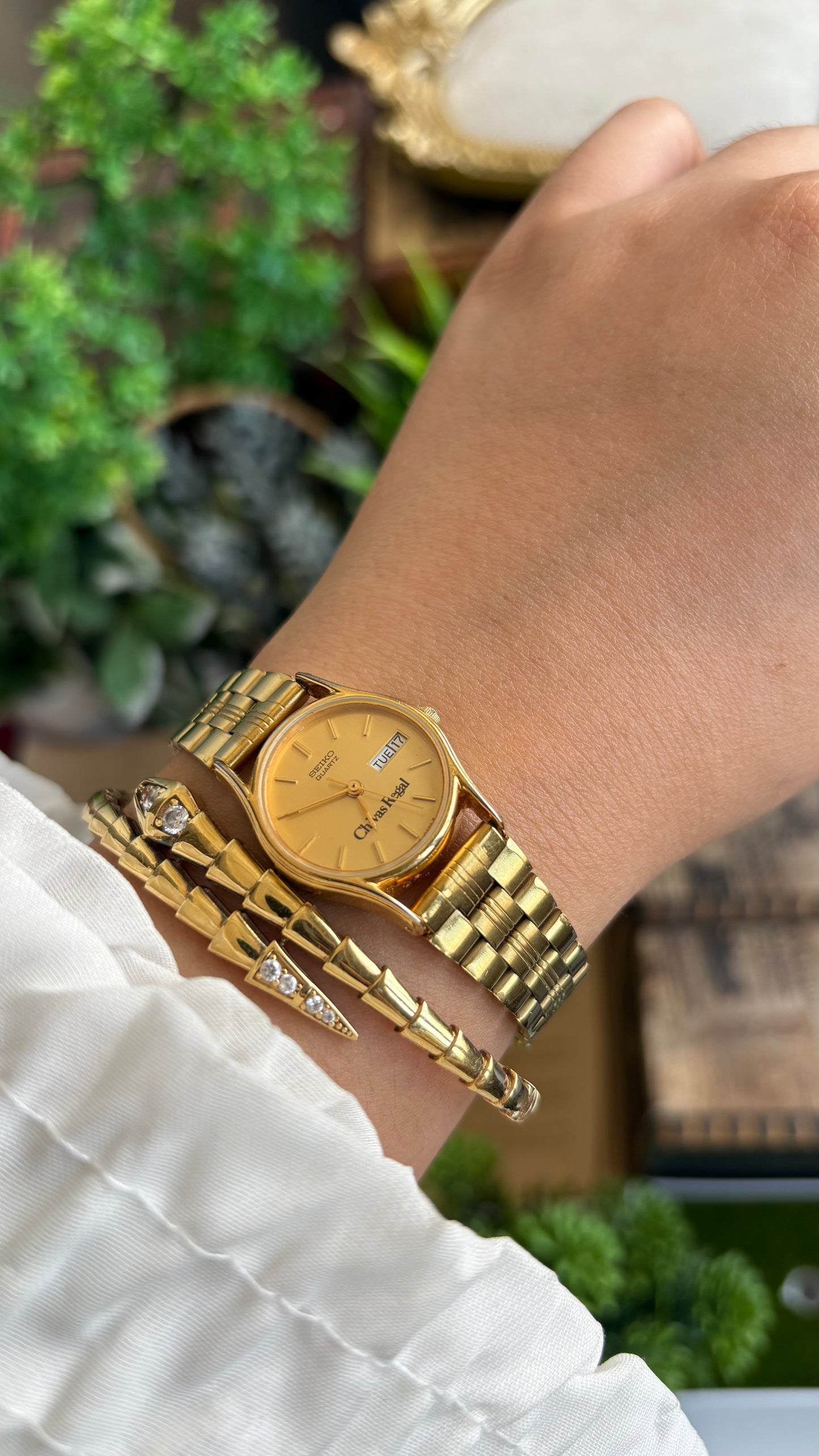 Vintage Seiko x Chivas Regal Collaboration Watch in Gold Tone with Day-Date