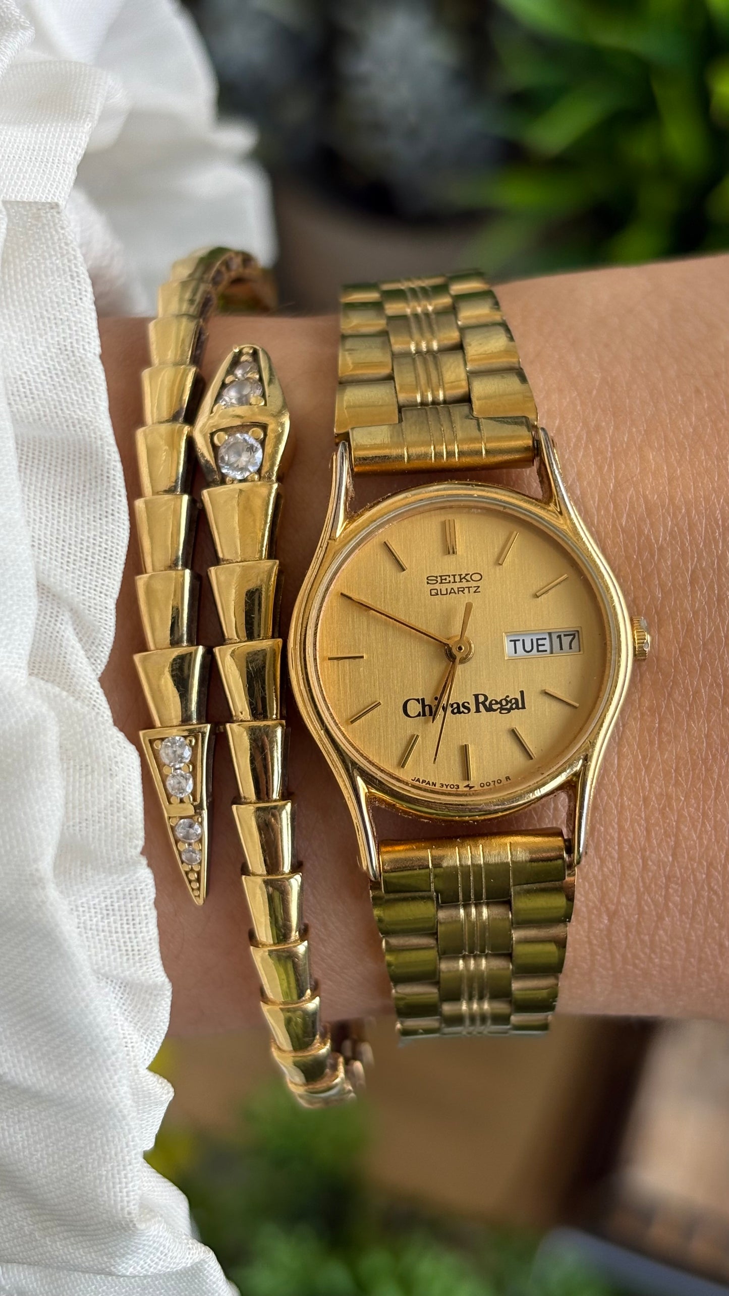 Vintage Seiko x Chivas Regal Collaboration Watch in Gold Tone with Day-Date