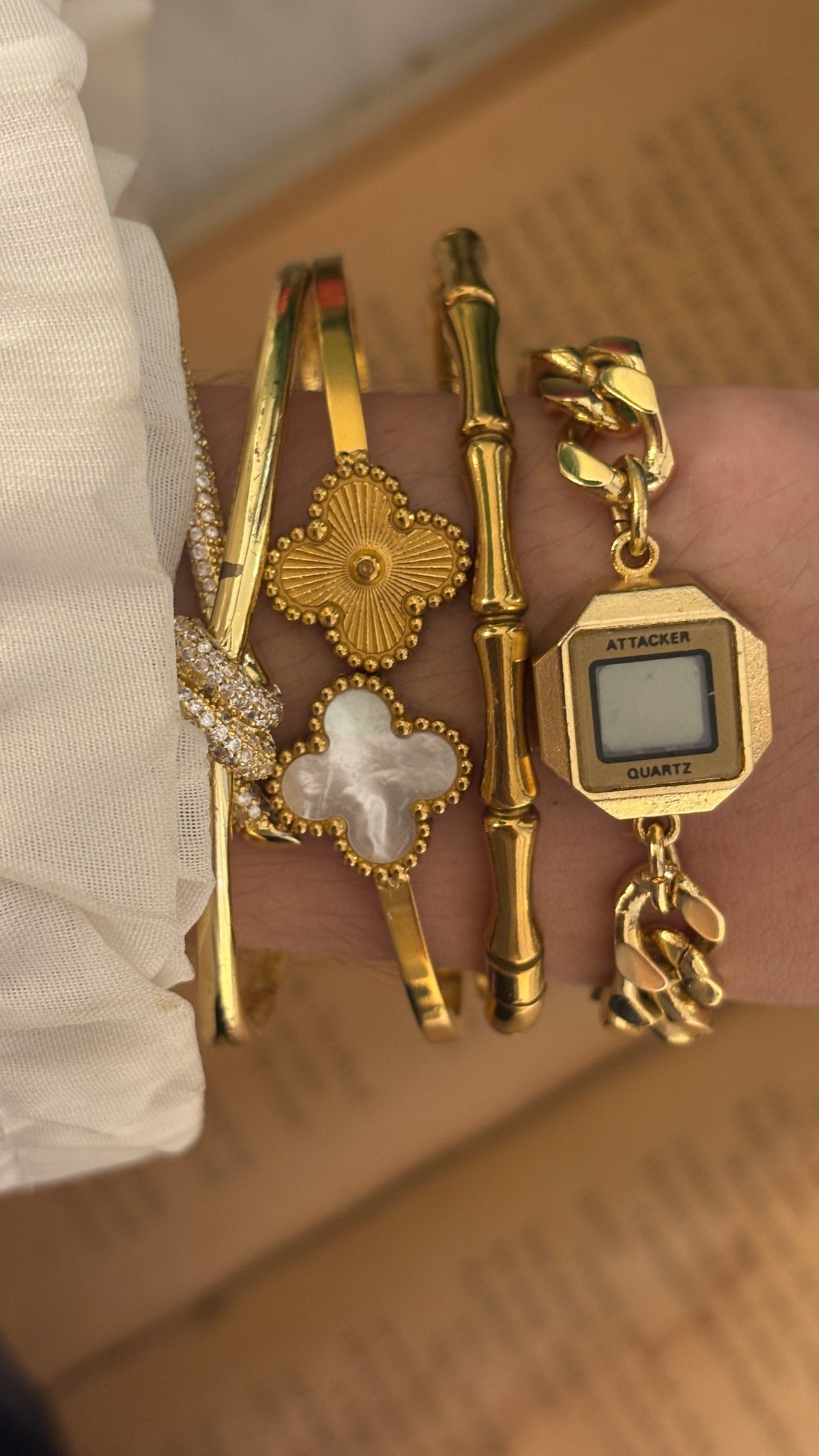 Rare Dainty Vintage Attacker Digital Chain Watch in Gold Tone Quartz