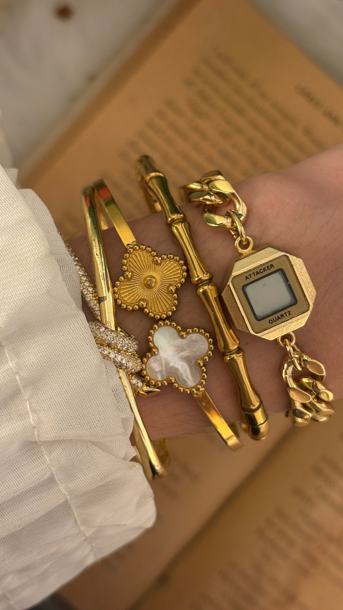Rare Dainty Vintage Attacker Digital Chain Watch in Gold Tone Quartz