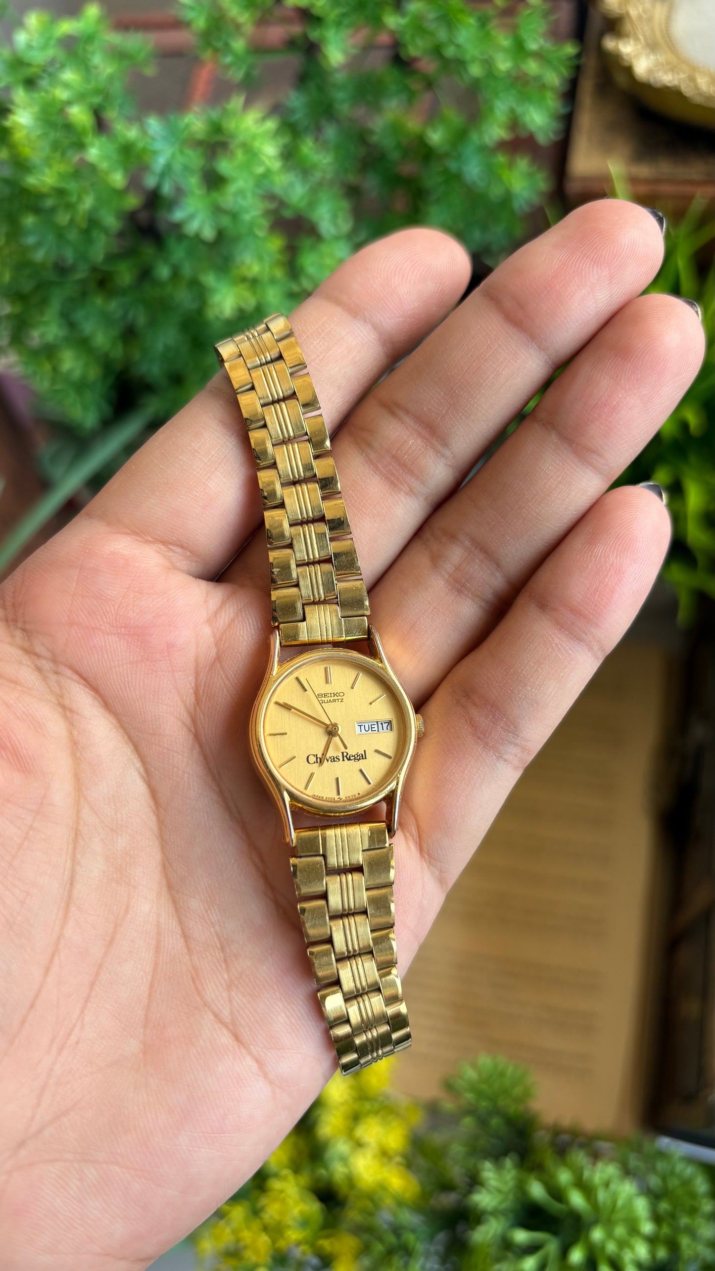 Vintage Seiko x Chivas Regal Collaboration Watch in Gold Tone with Day-Date
