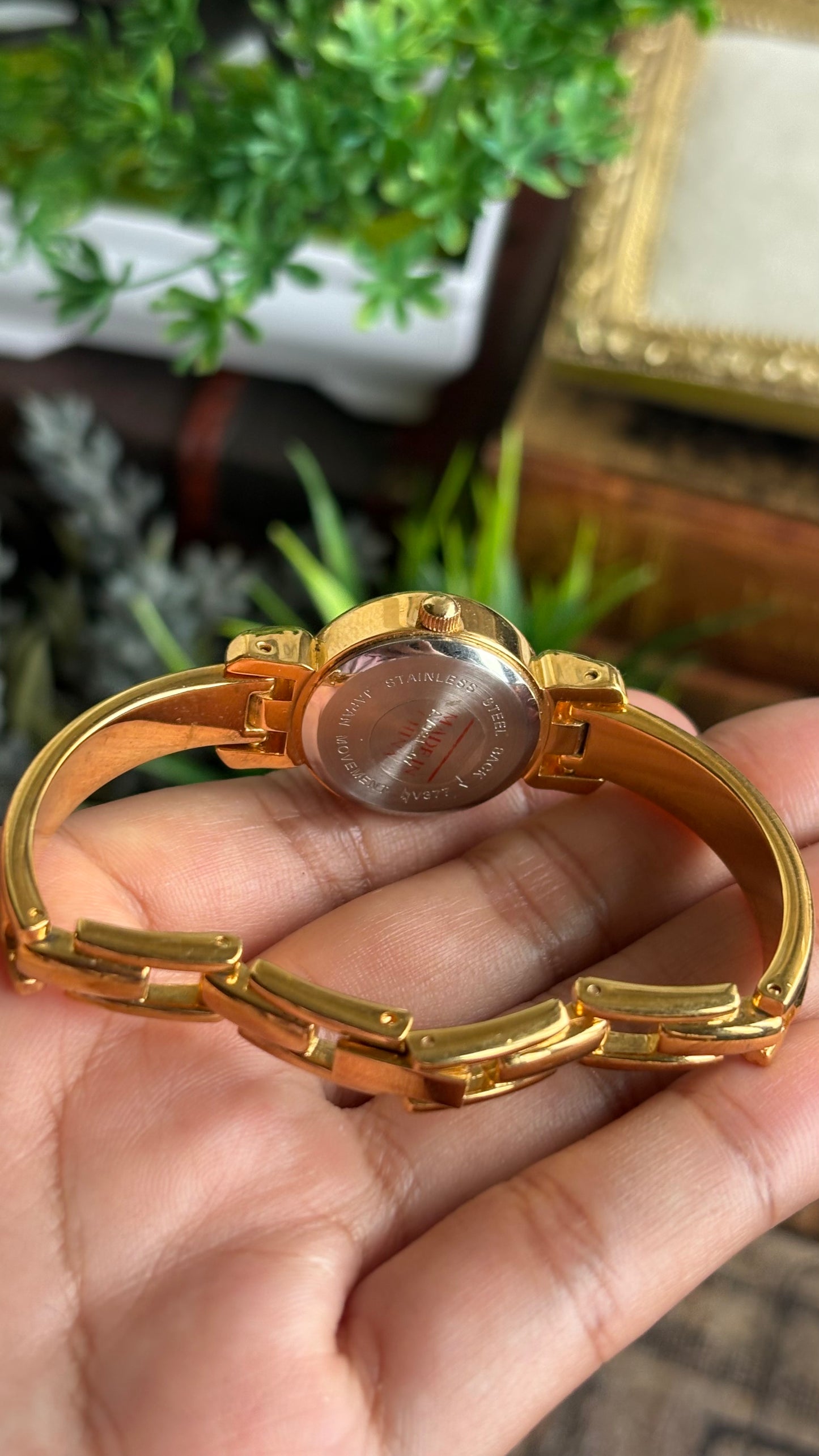 Vintage Coquette Watch in Gold Tone with Dancing Rubies