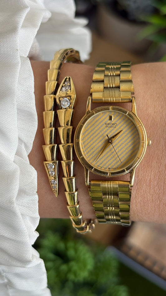 Vintage Seiko Classic Watch in Gold Tone Stripes Dial