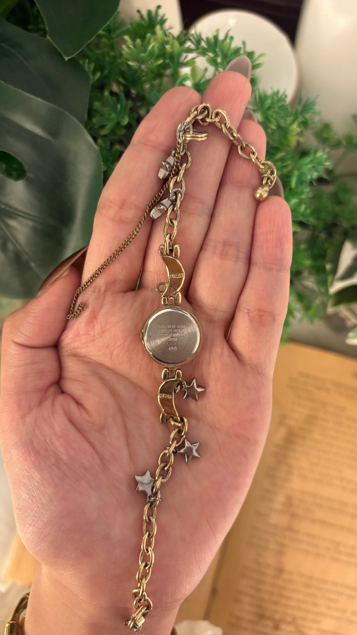 Rare Vintage Alba Seiko Moon and Stars Charm Bracelet Watch in Gold Tone Quartz