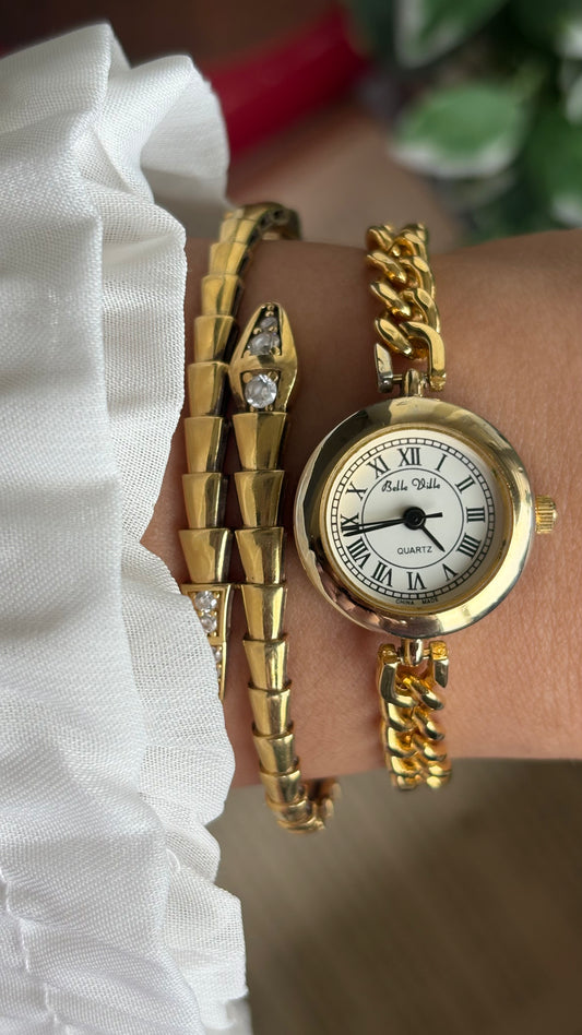Vintage Belle Ville Chain Watch in Gold Tone Roman Dial