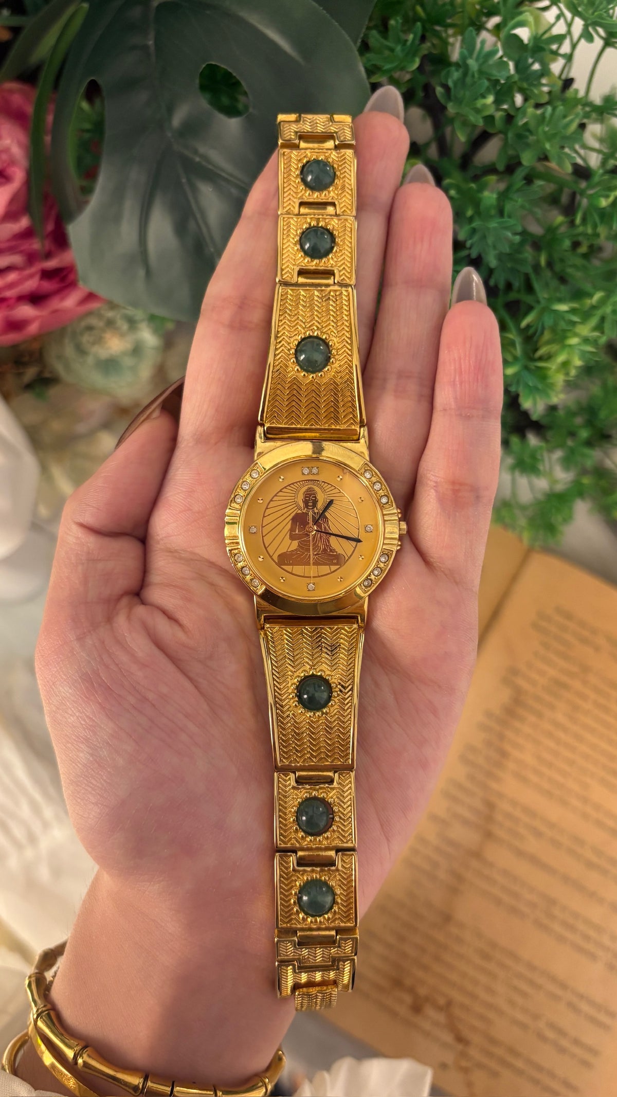 Rare Vintage Langs Buddhist Semi-Bangle Watch in Gold Tone Quartz