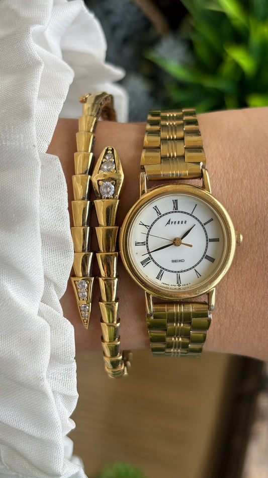 Vintage Seiko Avenue Watch in Gold Tone Roman Dial Classic Straps