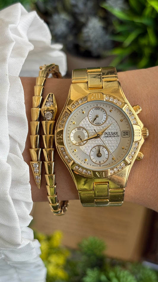 Vintage Pulsar Seiko Watch in Gold Tone Working Chrono