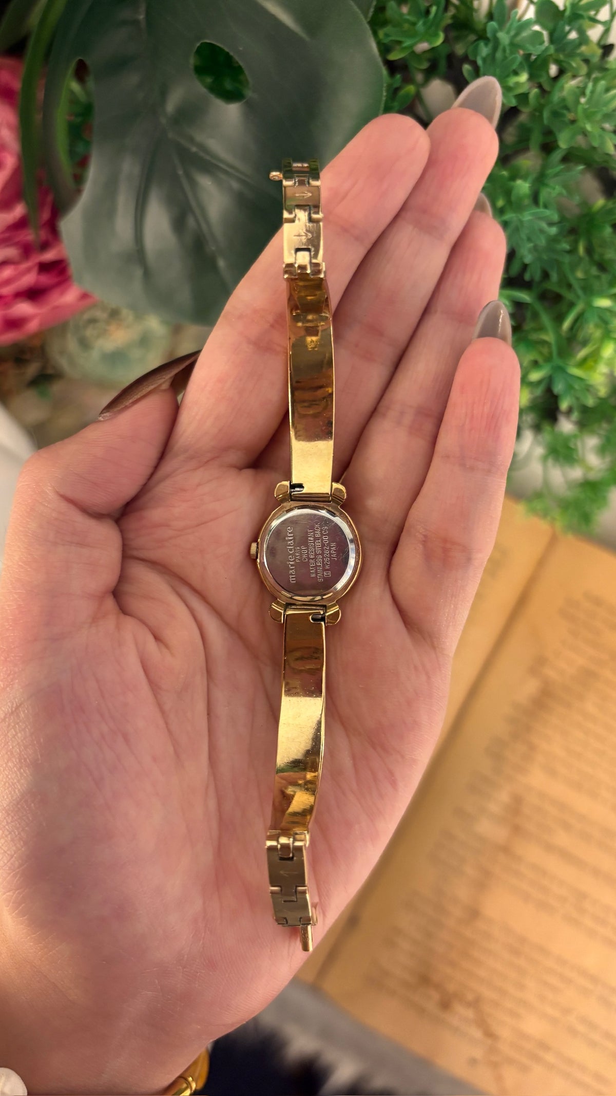 Rare Dainty Vintage Marie Claire Yellow Dial Bangle Watch in Gold Tone Quartz