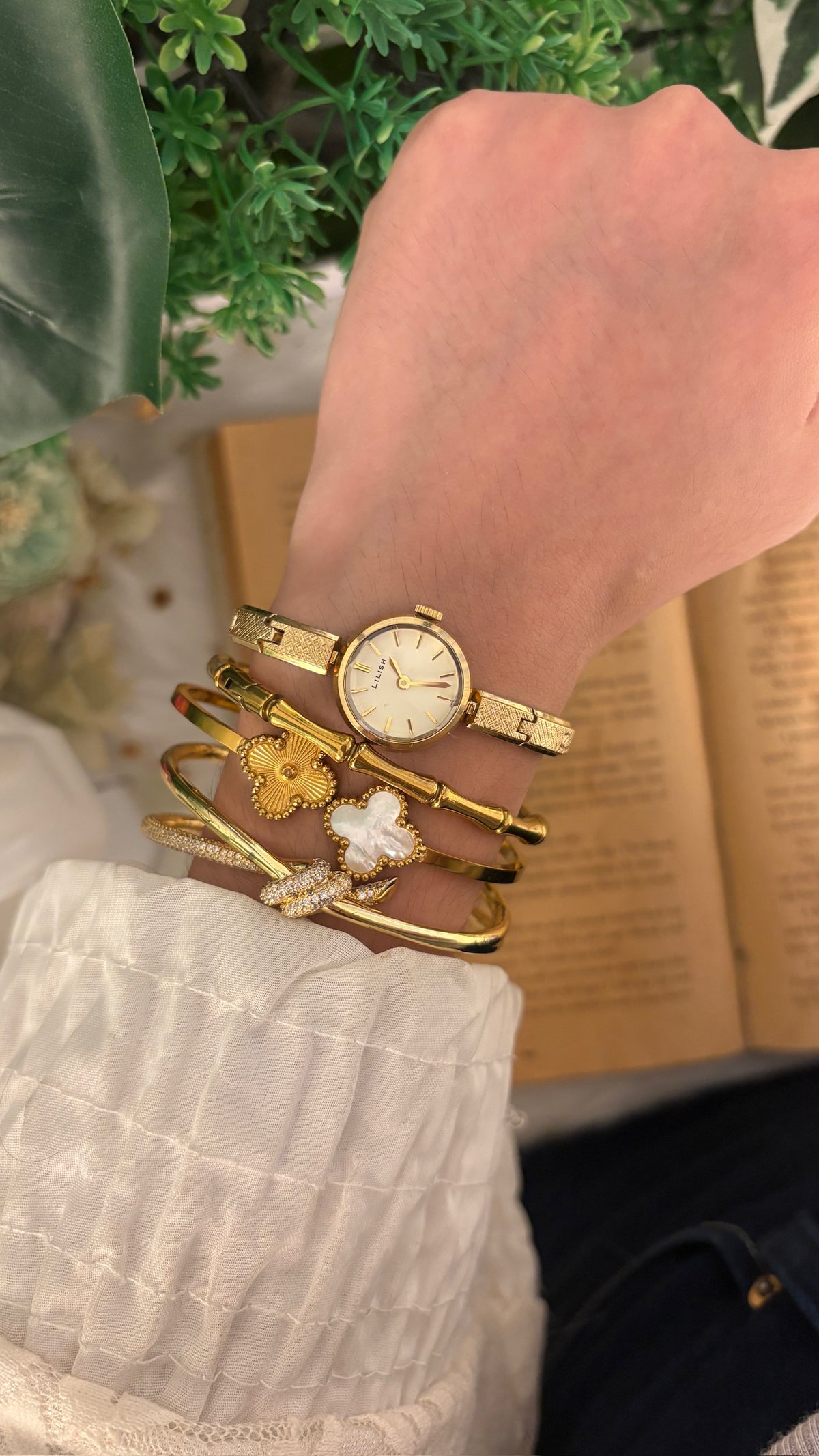 Rare Dainty Vintage Lilish Manual Wind Bracelet Watch in Gold Tone Quartz