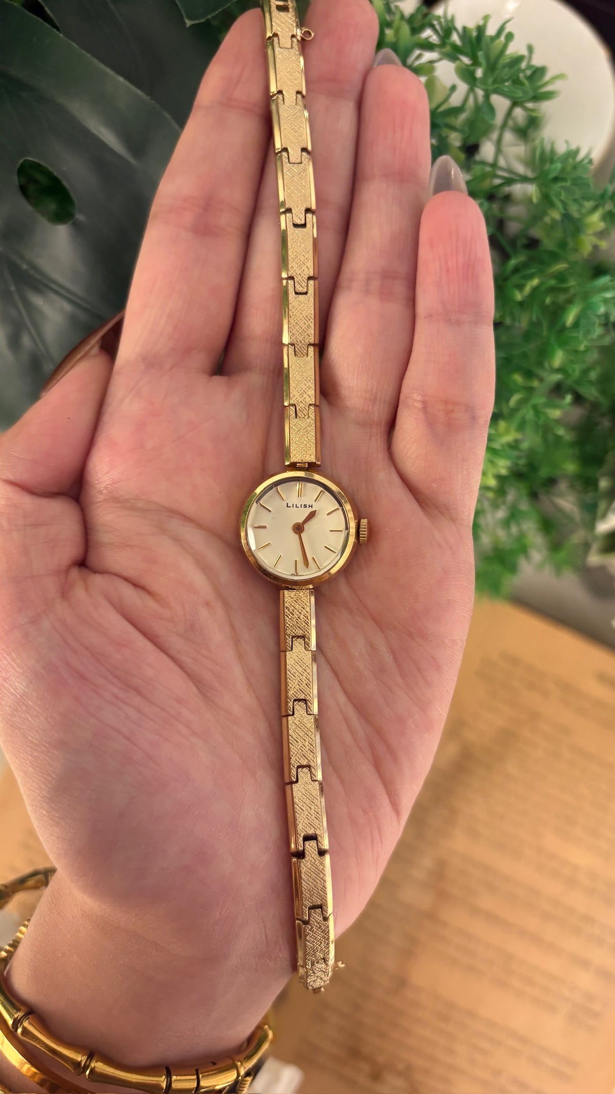 Rare Dainty Vintage Lilish Manual Wind Bracelet Watch in Gold Tone Quartz