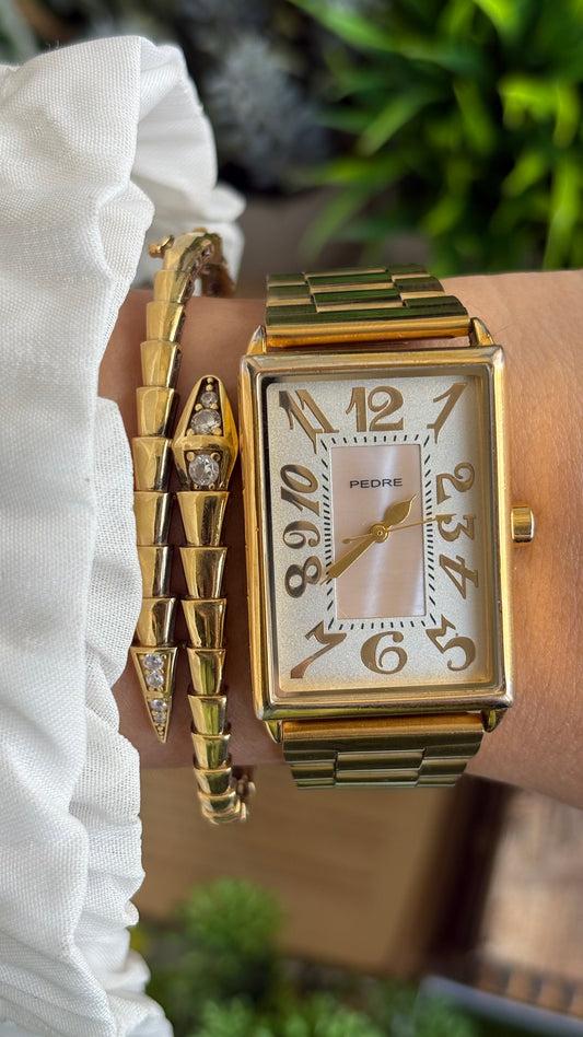 Vintage Pedre Tank Watch in Gold Tone Pearl Dial
