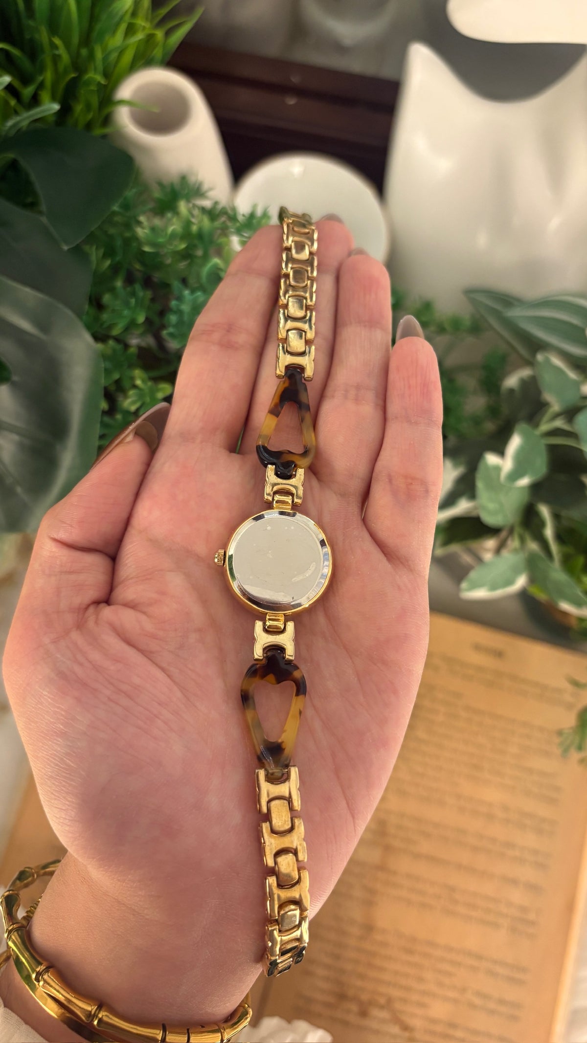 Rare Vintage Alfadino Tortoise Semi-Bangle Watch in Gold Tone Quartz
