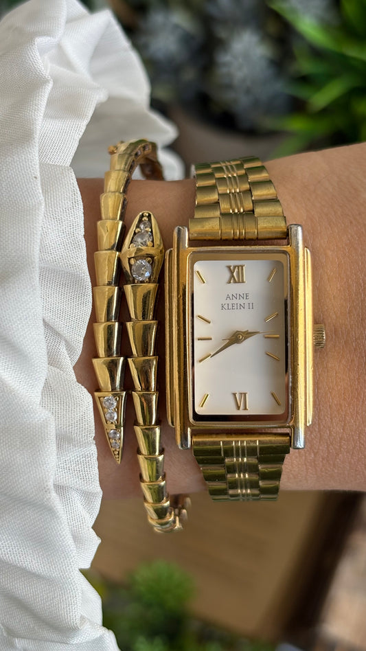 Vintage Anne Klein Tank Watch in Gold Tone