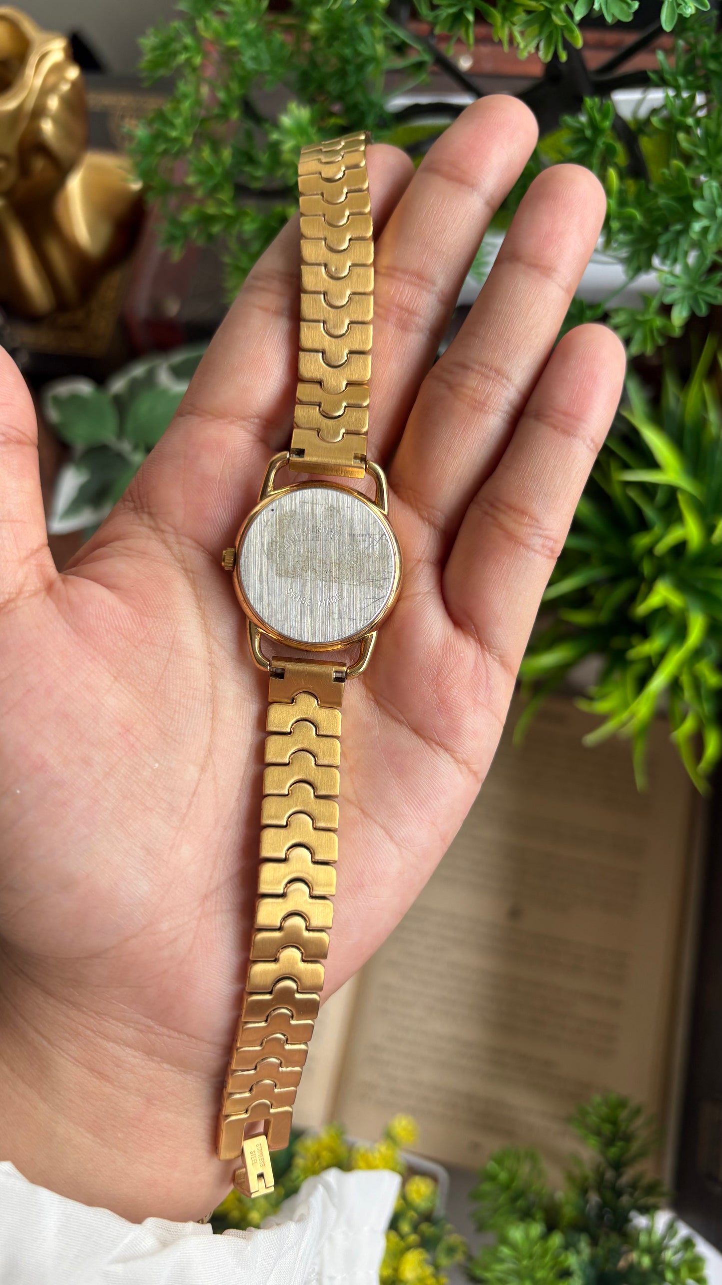 Vintage Hanowa Swiss BurgundyDial Watch in Gold Tone