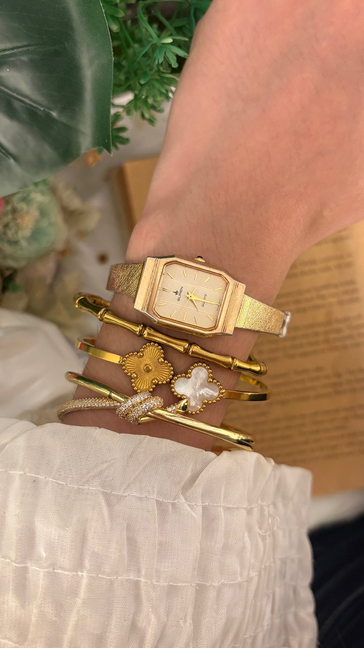 Vintage Buren Swiss Tank Dress Watch in Gold Tone Quartz