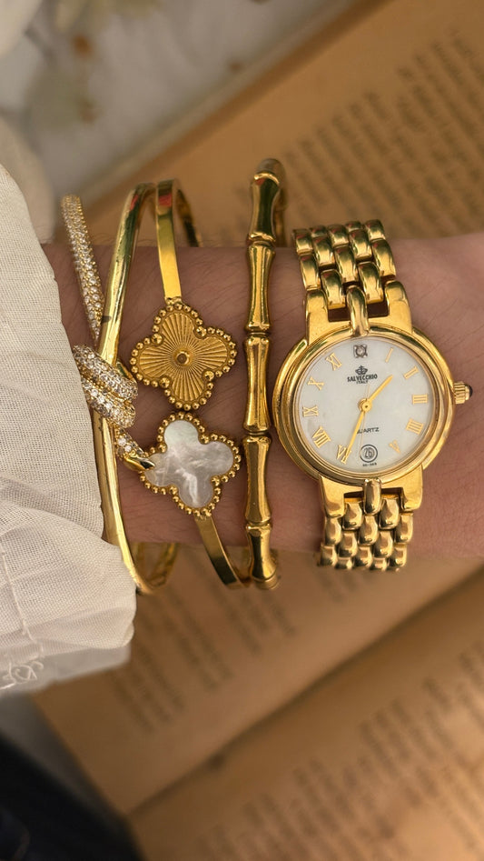 Rare VIntage Salvecchio Italy Date Window Classic Watch in Gold Tone Quartz
