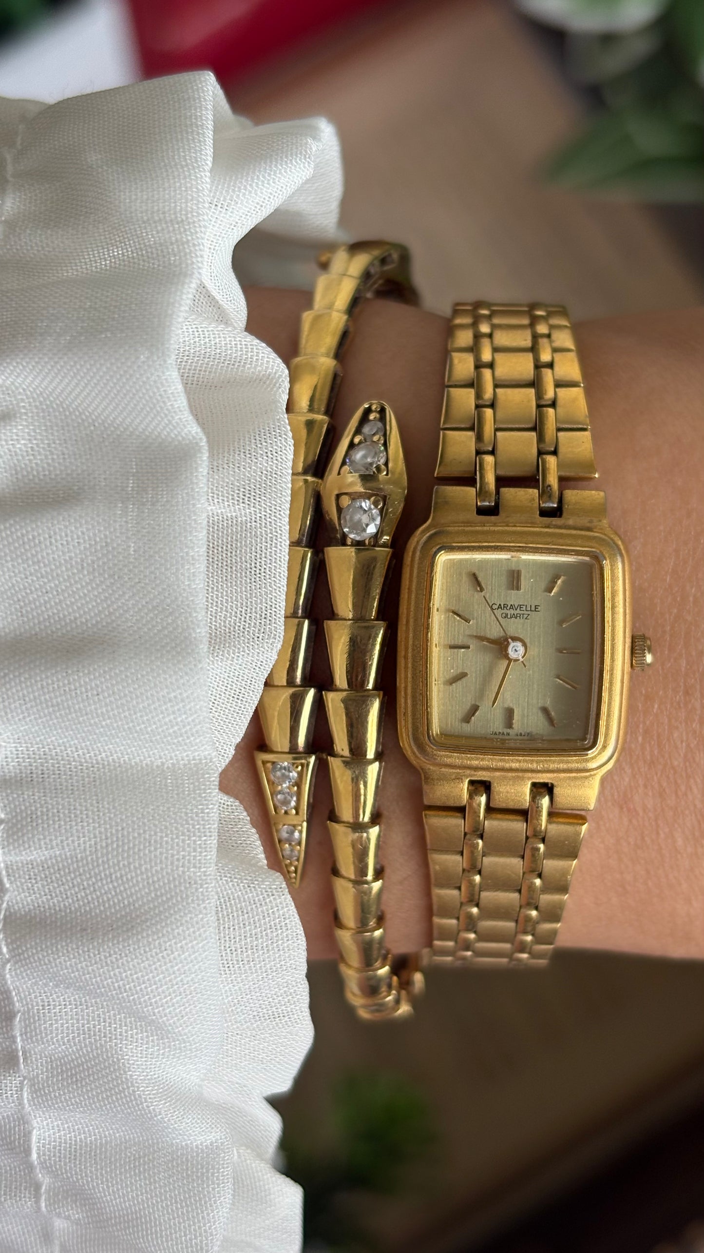 Vintage Caravelle by Bulova Mini Classic Dress Watch in Gold Tone