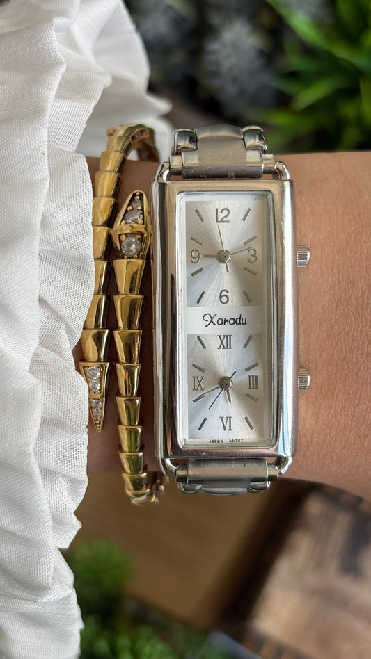Extremely Vintage Xanadu Dual Time Watch in Silver Tone (Perfect for LDR or During Travel)