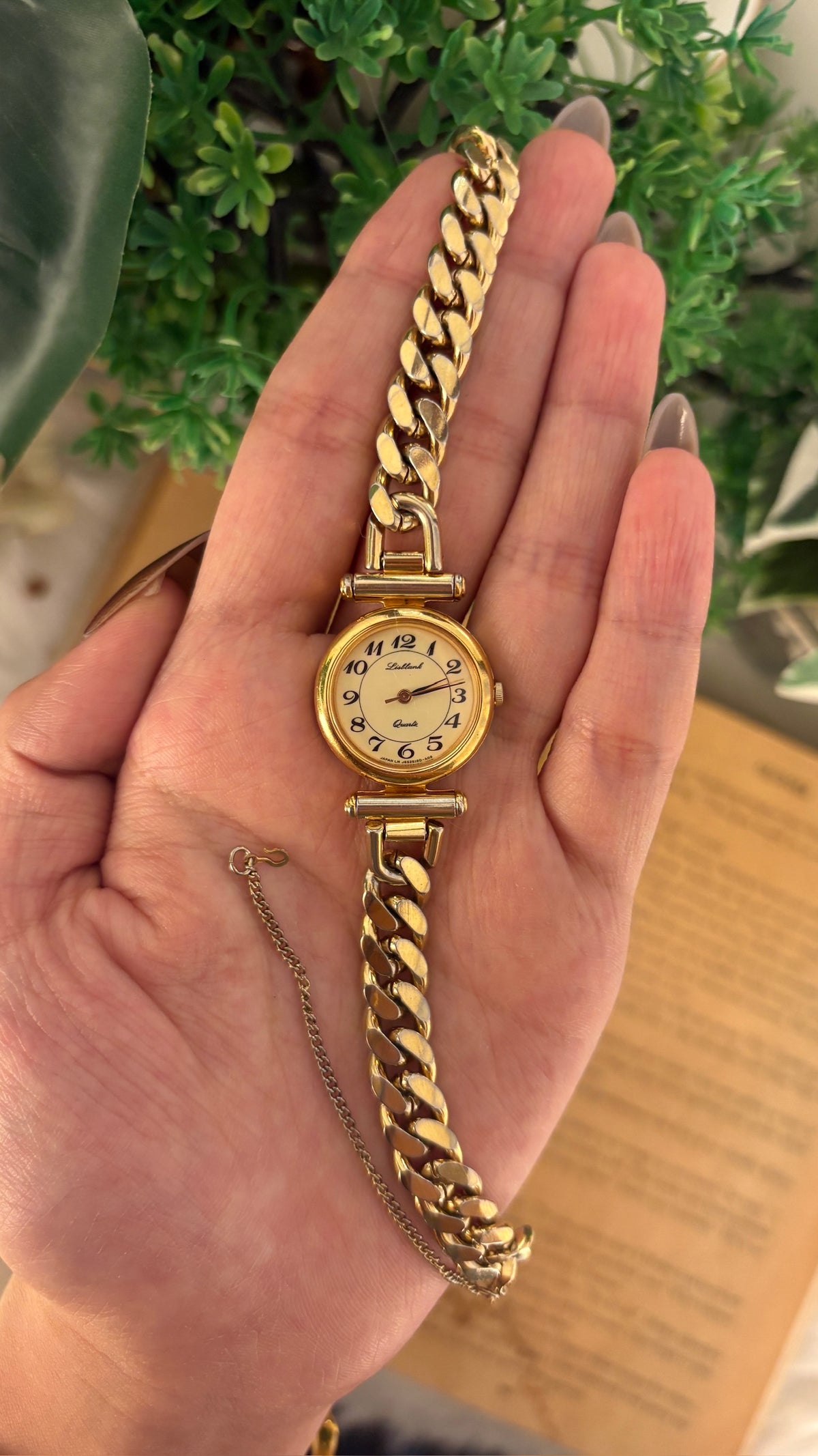 Rare Vintage Lisblank Chain Bracelet Watch in Gold Tone Quartz