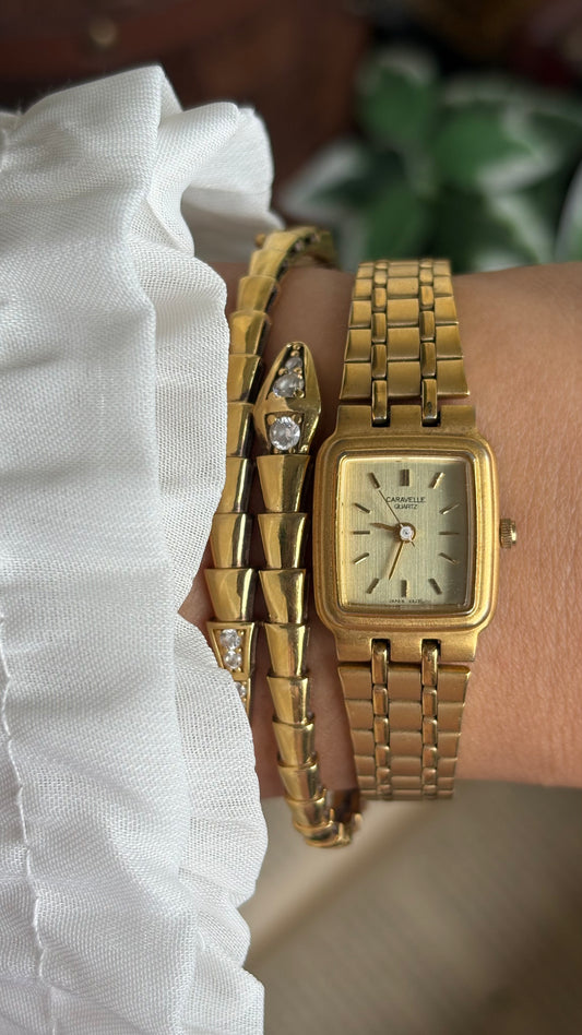 Vintage Caravelle by Bulova Mini Classic Dress Watch in Gold Tone
