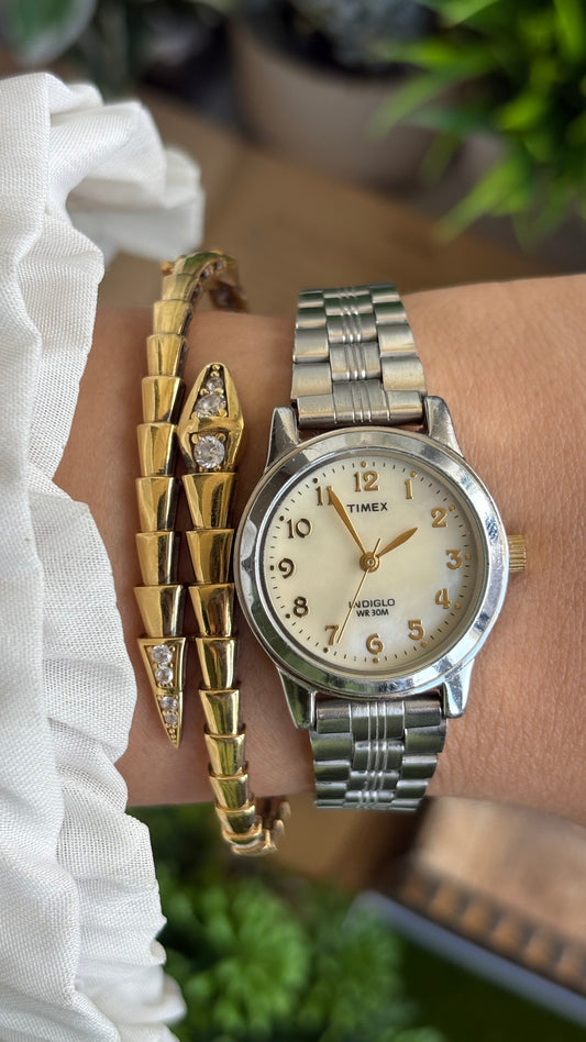 Vintage Timex Watch in Two-Tone Mother of Pearl Dial