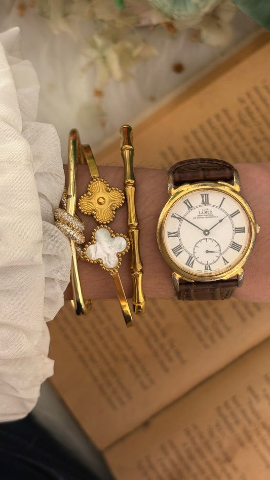 Rare Vintage La Mer Citizen Subseconds Watch in Gold Tone Brown Leather Quartz
