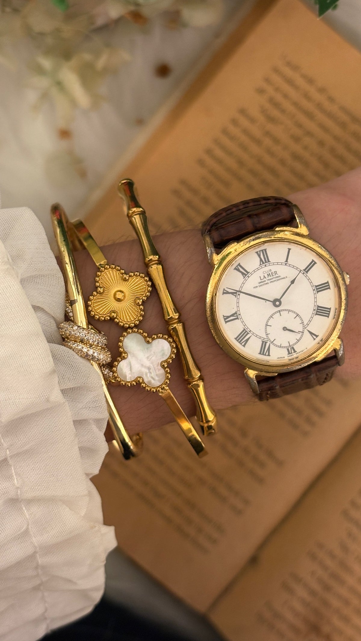 Rare Vintage La Mer Citizen Subseconds Watch in Gold Tone Brown Leather Quartz