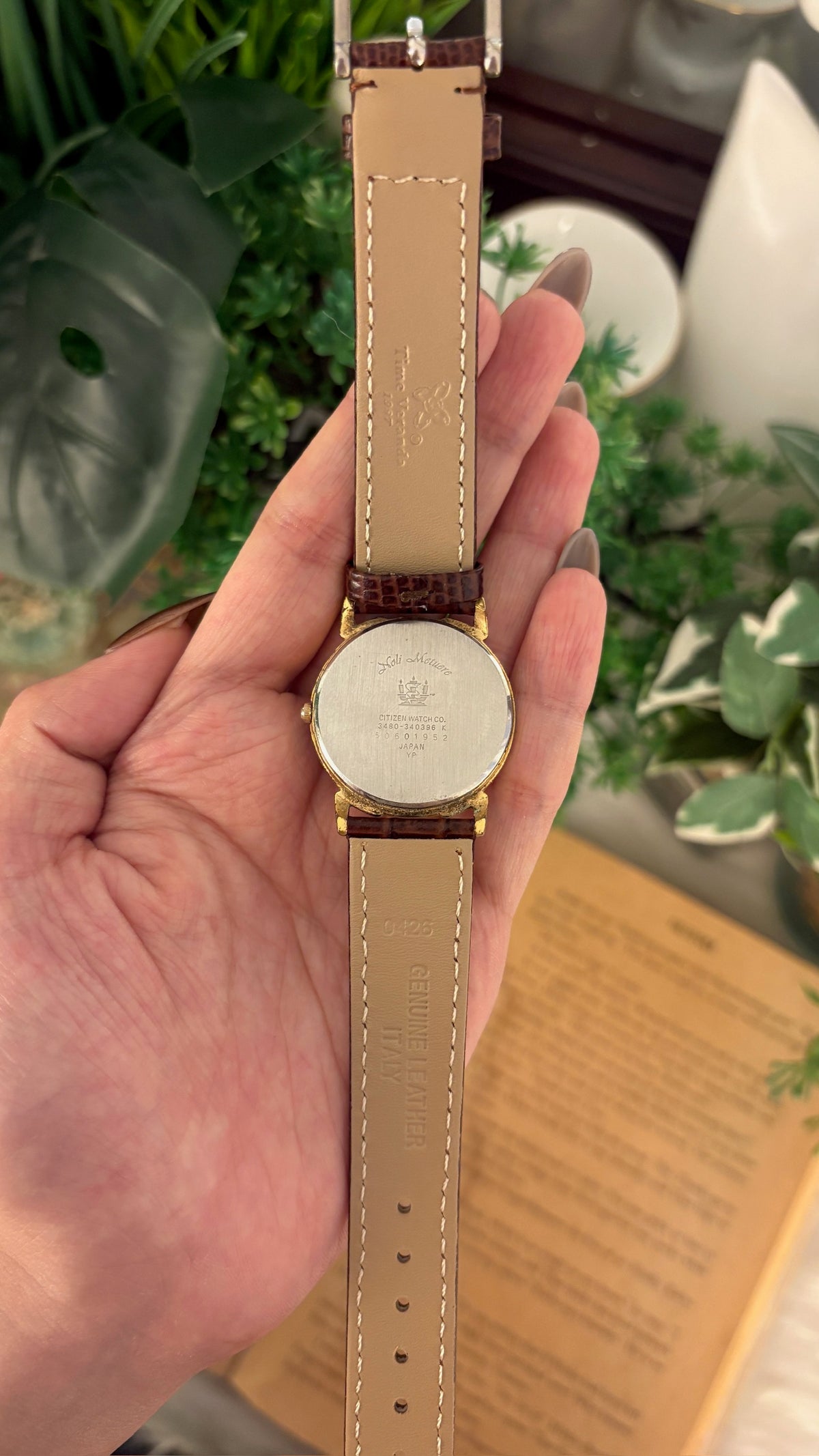 Rare Vintage La Mer Citizen Subseconds Watch in Gold Tone Brown Leather Quartz
