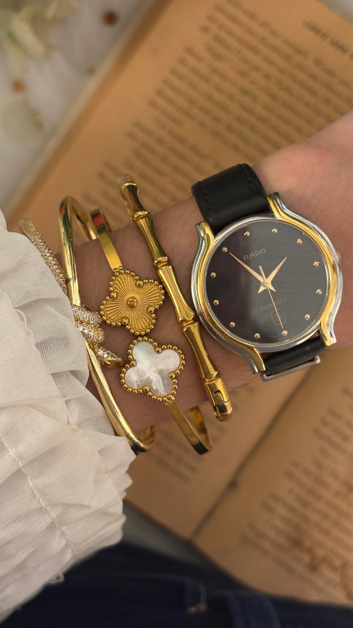 Rare Vintage Rado Swiss Florence Black Dial Date Window Watch in Two-Tone Black Leather