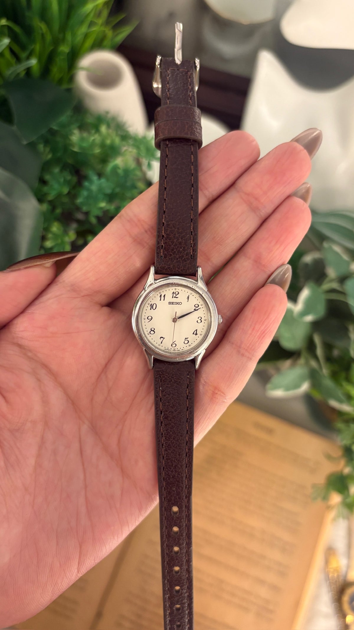 Vintage Seiko Classic Watch in Silver Tone Brown Leather Quartz