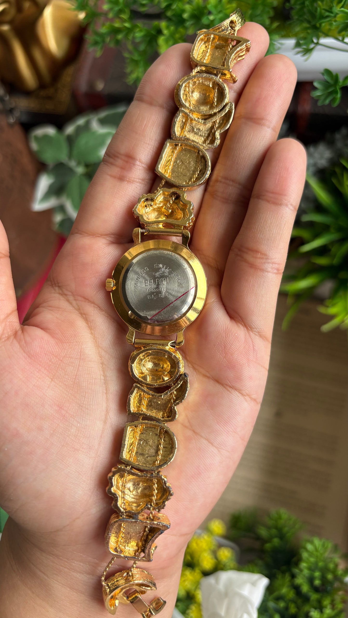 Vintage Belami Rare Cowgirl Charm Watch in Gold Tone Mother of Pearl Dial